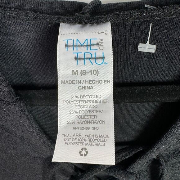 Time & Tru Swimsuit Cover Up Size Medium Black Terrycloth Lace Up Hooded - Picture 3 of 7